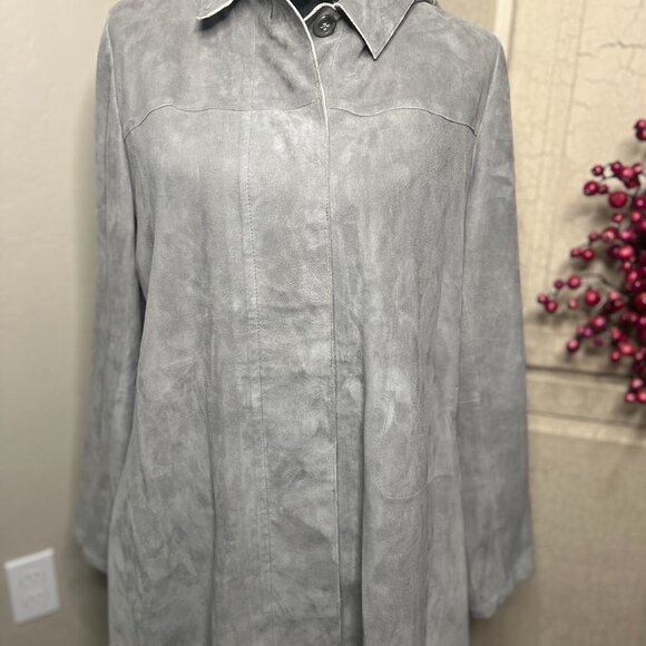 Banana Republic Grey Soft Suede Leather Jacket, Size Lg - Picture 1 of 6